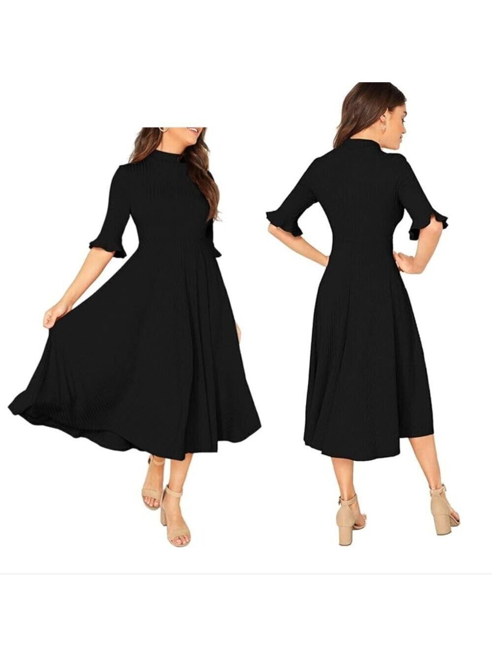 Verdusa Ribbed Black Midi Dress [AP0463]